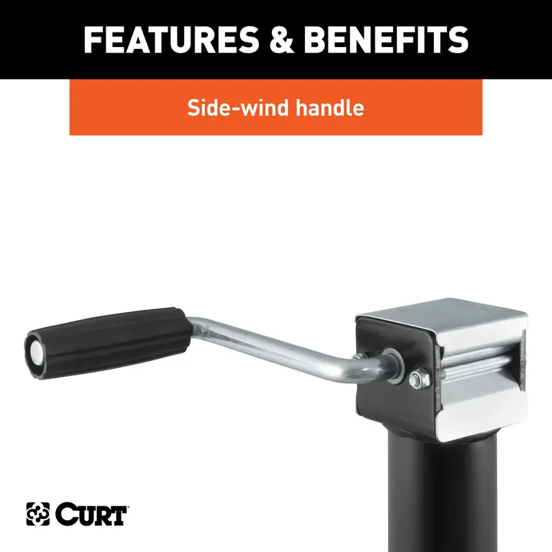 Curt 28354 Pipe-Mount Swivel Jack – 5,000 Lb Capacity, 10" Travel, Side Handle 1