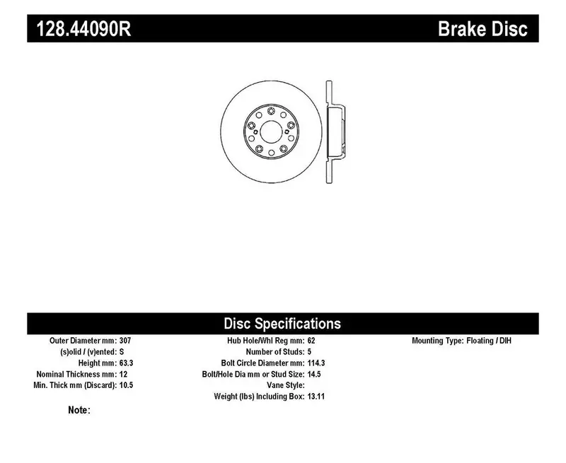Stoptech 128.44090R Cross-Drilled Sport Brake Rotor – Rear Right Side 1
